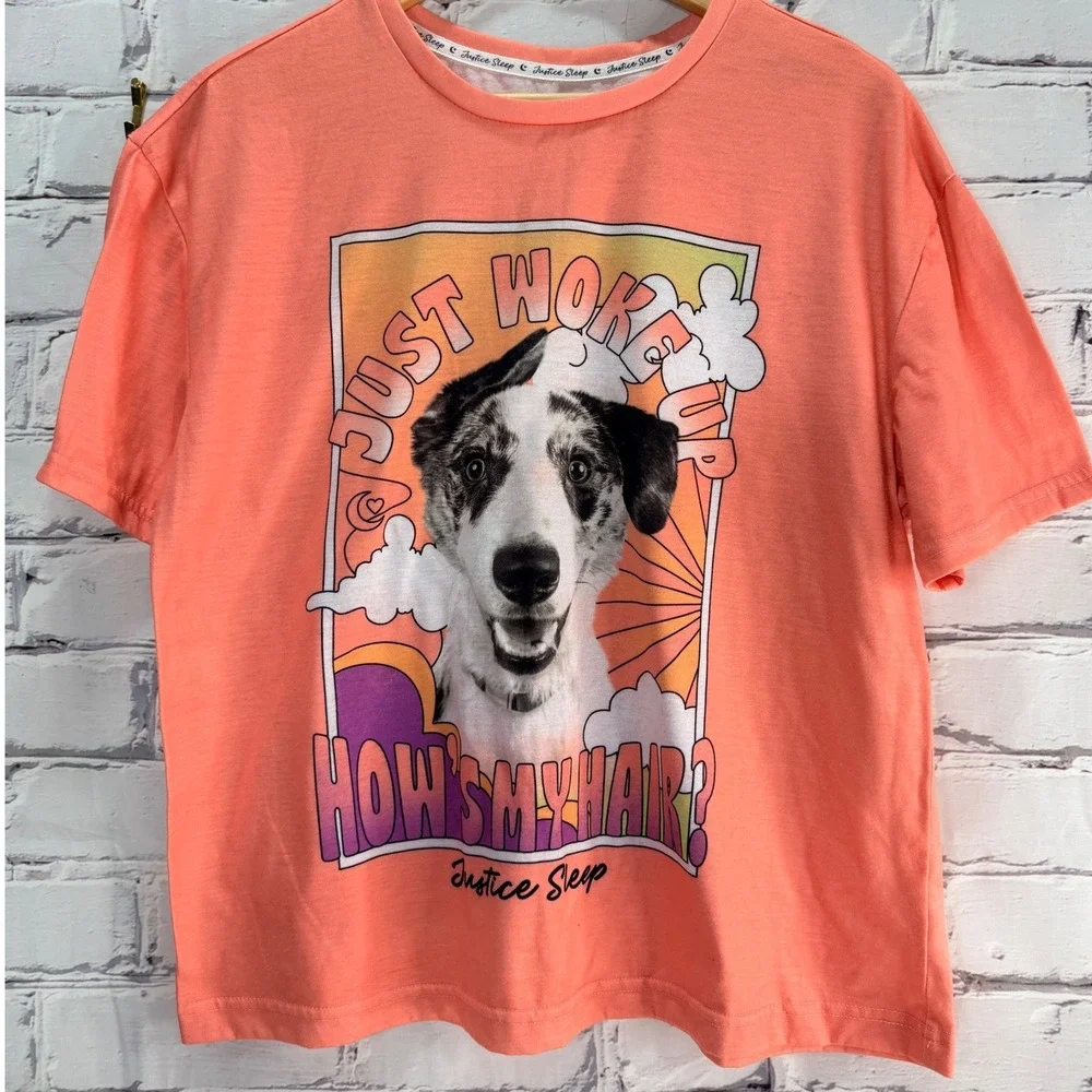 Justice Sleep Top Girls Tween XLP 16P/18P Coral Dog Graphic Pajama Shirt Lounge